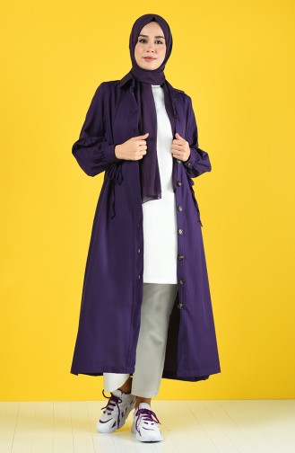 Arm Detailed Shirred Coat 9035-06 Purple 9035-06