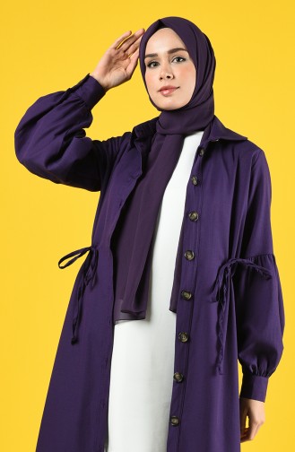 Arm Detailed Shirred Coat 9035-06 Purple 9035-06