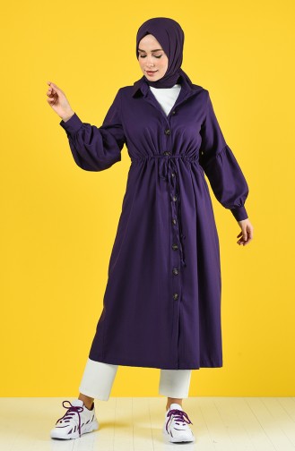 Arm Detailed Shirred Coat 9035-06 Purple 9035-06