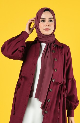 Arm Detailed Shirred Coat 9035-07 Damson 9035-07