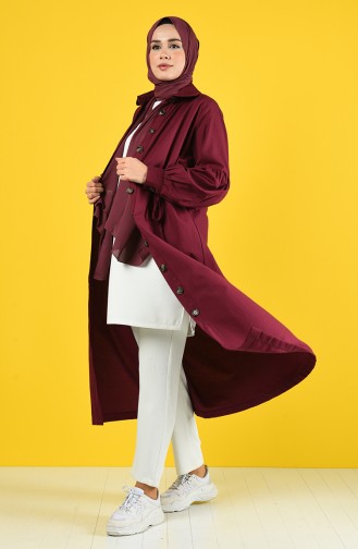 Arm Detailed Shirred Coat 9035-07 Damson 9035-07