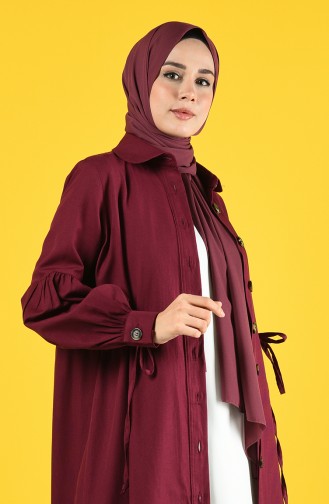 Arm Detailed Shirred Coat 9035-07 Damson 9035-07