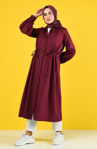 Arm Detailed Shirred Coat 9035-07 Damson 9035-07