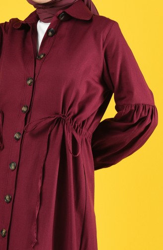 Arm Detailed Shirred Coat 9035-07 Damson 9035-07