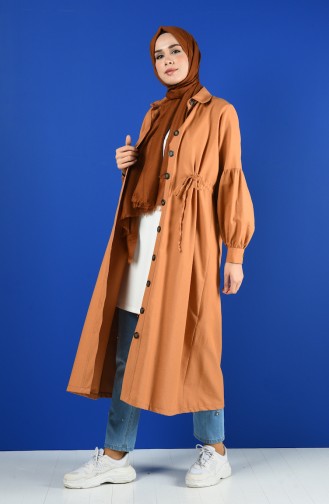 Arm Detailed Shirred Coat 9035-08 Biscuit 9035-08