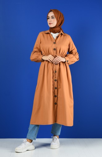 Arm Detailed Shirred Coat 9035-08 Biscuit 9035-08