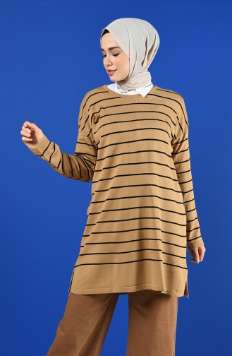 Knitwear Striped Tunic 1230-08 Milk Coffee 1230-08