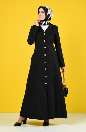Geknöpftes Hijab Mantel mit Tasche  3169-01 Schwarz 3169-01