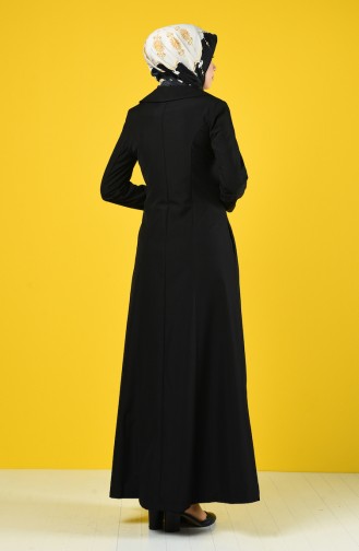 Geknöpftes Hijab Mantel mit Tasche  3169-01 Schwarz 3169-01