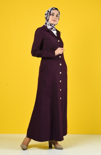 Geknöpftes Hijab Mantel mit Tasche  3169-02 Zwetschge 3169-02