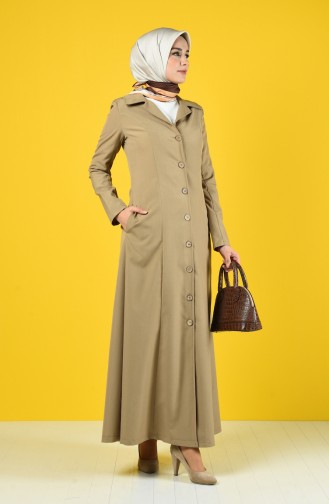 Geknöpftes Hijab Mantel mit Tasche  3169-04 Beige 3169-04