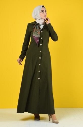 Geknöpftes Hijab Mantel mit Tasche 3169-05 Khaki 3169-05