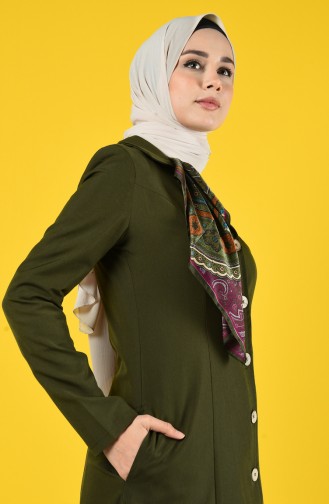 Geknöpftes Hijab Mantel mit Tasche 3169-05 Khaki 3169-05