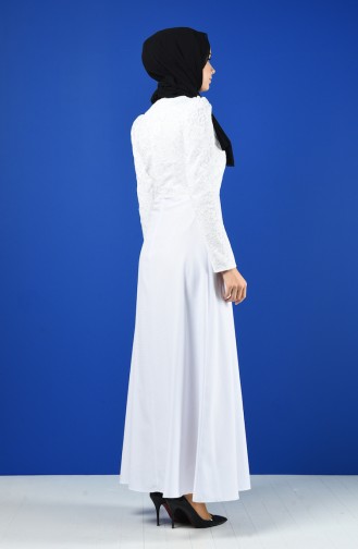 Dantel Kaplama Elbise 3164-02 Beyaz
