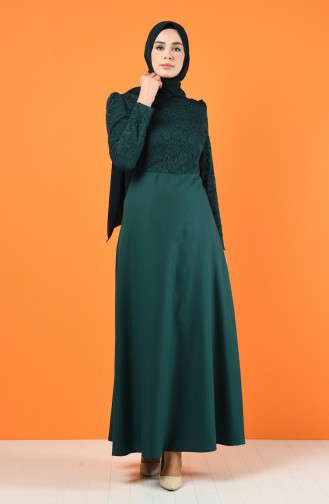Spitzen Detailliertes Kleid 3164-04 Smaragdgrün 3164-04
