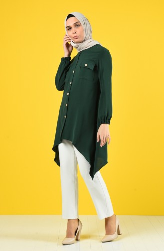 Aerobin Fabric Asymmetric Tunic with Pockets 0081-05 Emerald Green 0081-05