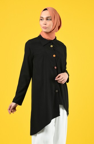 Asymmetric Tunic with Colored Buttons 4700-01 Black 4700-01