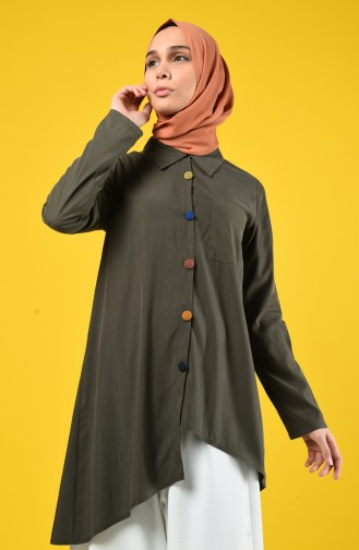 Asymmetric Tunic with Colored Buttons 4700-02 Khaki 4700-02