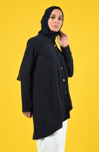 Asymmetric Tunic with Colored Buttons 4700-05 Dark Navy Blue 4700-05