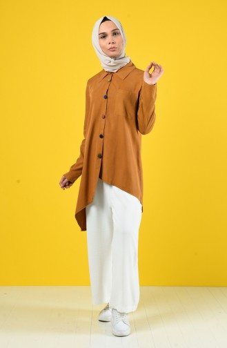 Asymmetric Tunic with Colored Buttons 4700-06 Tobacco 4700-06