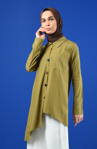 Asymmetric Tunic with Colored Buttons 4700-07 Oil Green 4700-07