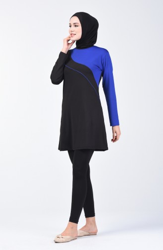 Maillot de Bain Hijab Avec Leggings Pour Femme 28100 Bleu Roi Noir 28100