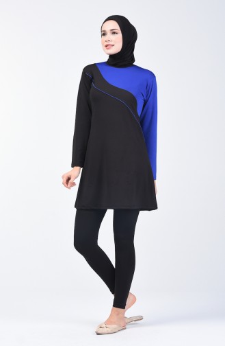 Maillot de Bain Hijab Avec Leggings Pour Femme 28100 Bleu Roi Noir 28100