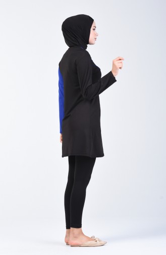 Maillot de Bain Hijab Avec Leggings Pour Femme 28100 Bleu Roi Noir 28100