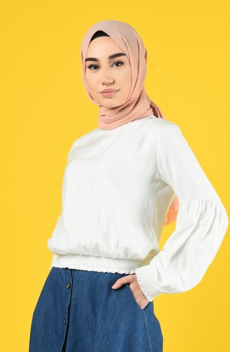 Kolu Lastikli Bluz 8068-01 Beyaz