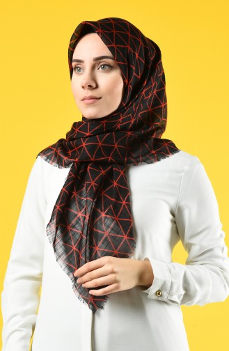 Elmina Patterned Cotton Scarf 883-02 Black Red 883-02