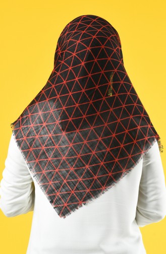 Elmina Patterned Cotton Scarf 883-02 Black Red 883-02