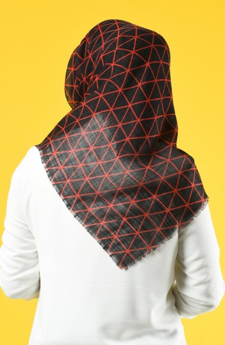 Elmina Patterned Cotton Scarf 883-02 Black Red 883-02