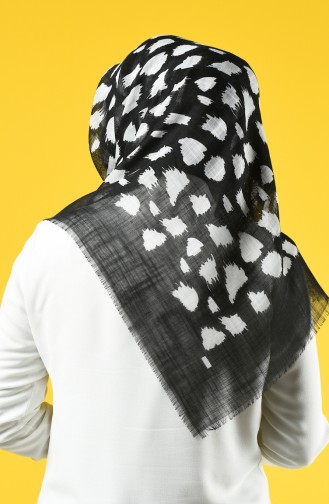 Elmina Patterned Cotton Scarf 894-01 Black White 894-01