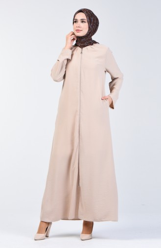 Abaya aus Aerobin Stoff mit Reissverschluss 0077-01 Beige 0077-01