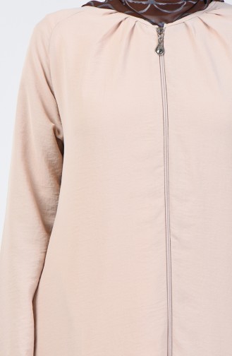 Abaya aus Aerobin Stoff mit Reissverschluss 0077-01 Beige 0077-01