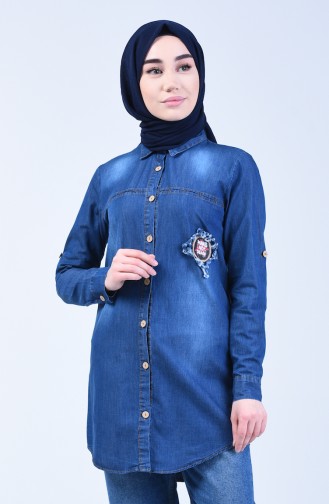 Buttoned Denim Shirt 3011-02 Navy Blue 3011-02