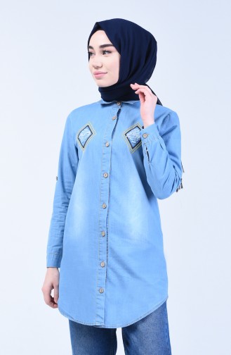 Embroidered Denim Shirt 3012-01 Denim Blue 3012-01