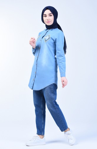 Embroidered Denim Shirt 3012-01 Denim Blue 3012-01