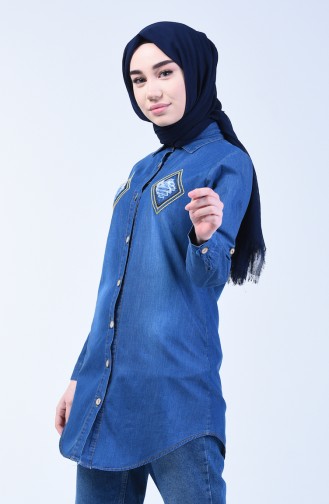 Navy Blue Overhemdblouse 3012-02