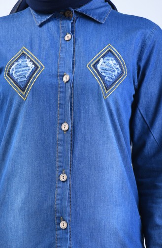 Embroidered Denim Shirt 3012-02 Navy Blue 3012-02