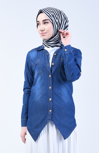 Navy Blue Overhemdblouse 3013-02