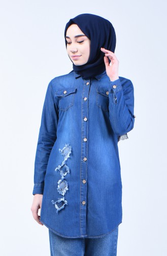 Navy Blue Overhemdblouse 3016-02