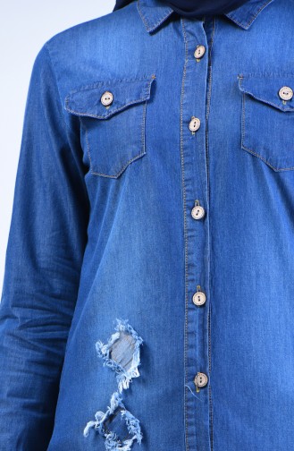 Denim Shirt with Pockets 3016-02 Navy Blue 3016-02