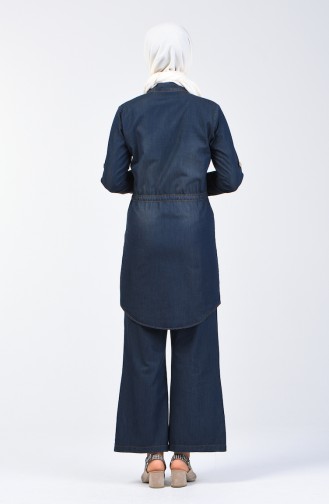 Pearled Denim Tunic Trousers Double Suit 3008-03 Navy Blue 3008-03