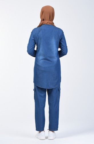Zippered Denim Trousers Double Suit 3009-01 Navy Blue 3009-01