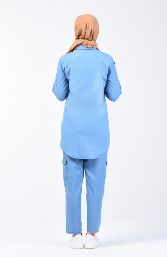Jeans Tunika Hose Zweier Anzug mit Reissverschluss 3009-02 Jeans Blau 3009-02