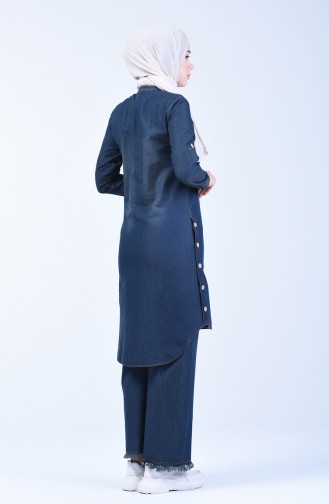 Button Detailed Tunic Trousers Double Suit 3010-03 Dark Navy Blue 3010-03