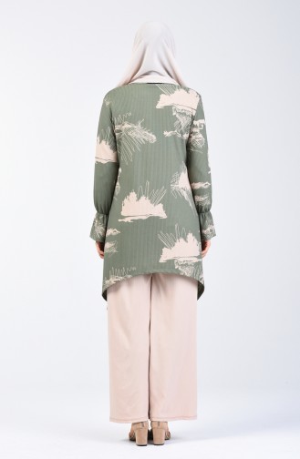 Desenli Tunik Pantolon İkili Takım 1434-01 Çağla Yeşili