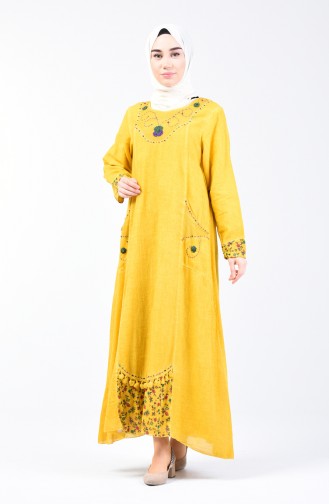 Şile Cloth Beaded Dress 9090-02 Mustard 9090-02