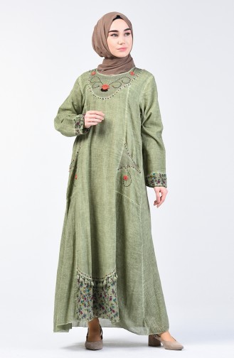 Robe Perlées Tissu Şile 9090-03 Khaki 9090-03